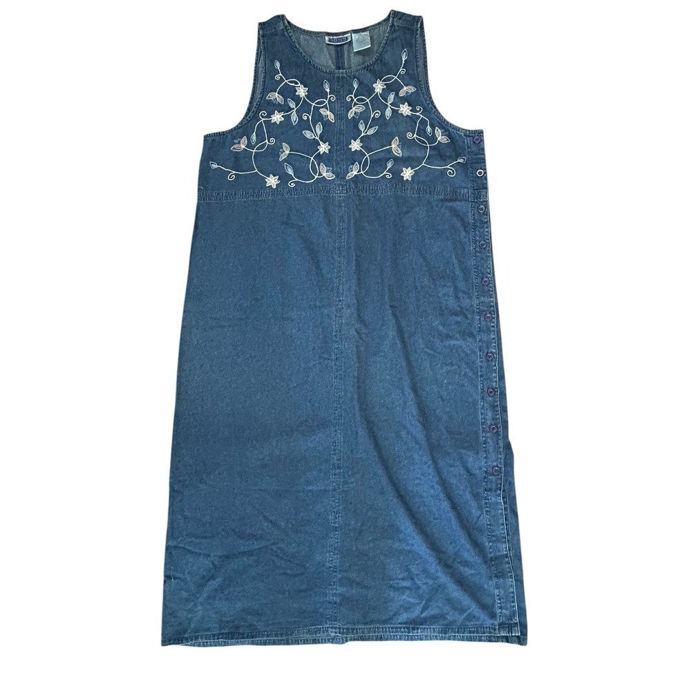 Erika II & Co Denim Midi Dress Embroidered Womans SZ 1X
